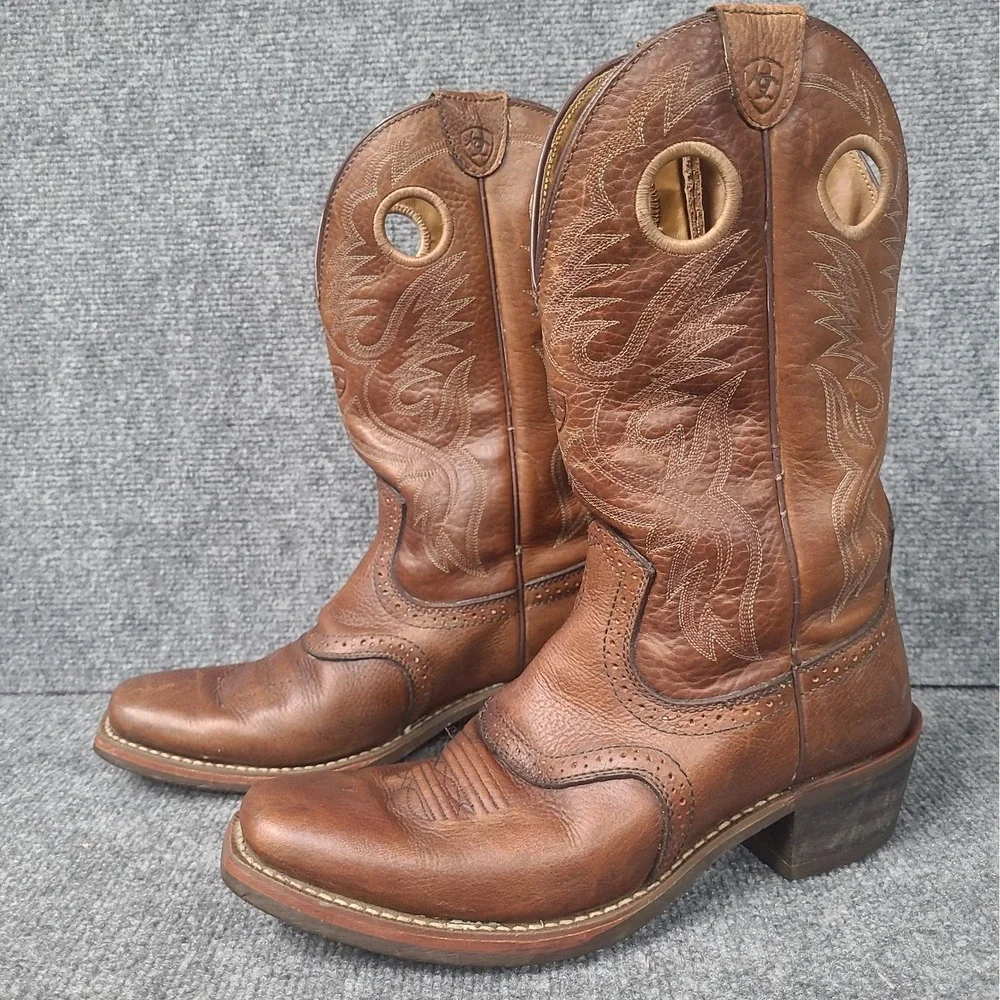 ARIAT Roughstock Brown Bullhide Leather Square Mens Cowboy Boots #10002227 8 EE